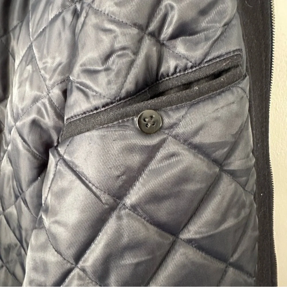 Towne by London Fog Wool Blend Quilted Zip and Button Up Coat |‎ Navy Blue